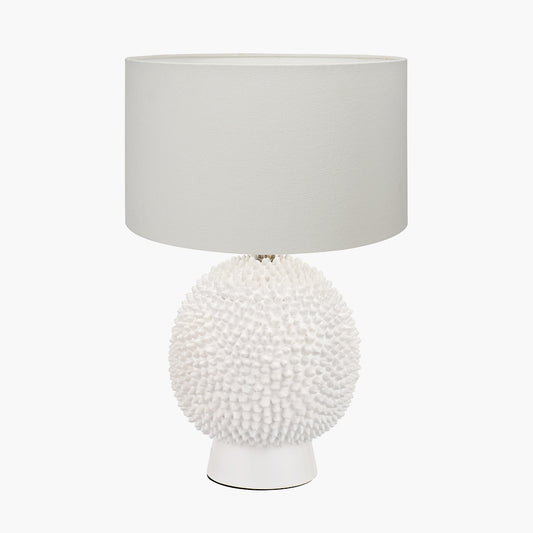 Wrenley Cream Ceramic Sea Urchin Table Lamp Base with Henry 35cm White Handloom Cylinder Lampshade