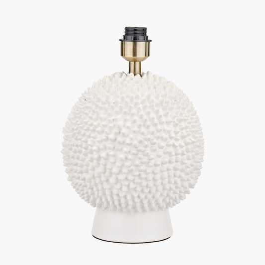 Wrenley Cream Ceramic Sea Urchin Table Lamp Base with Henry 35cm White Handloom Cylinder Lampshade