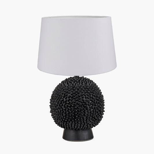 Wrenley Black Ceramic Sea Urchin Table Lamp Base with Winston 40cm White Handloom Tapered Lampshade