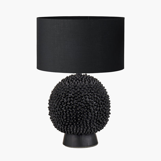 Wrenley Black Ceramic Sea Urchin Table Lamp Base with Harry 35cm Black Cotton Mix Cylinder Lampshade