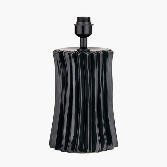 Devony Black Pleated Ceramic Table Lamp Base with Lino 35cm White Self Lined Linen Cylinder Lampshade