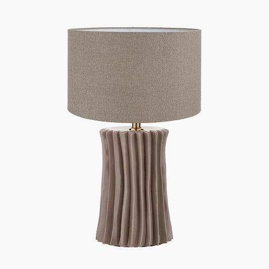 Devony Taupe Pleated Ceramic Table Lamp Base with Edward 35cm Natural Linen Cylinder Lampshade