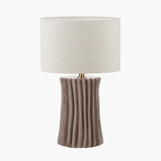 Devony Taupe Pleated Ceramic Table Lamp Base with Rouen 35cm White Boucle Cylinder Lampshade