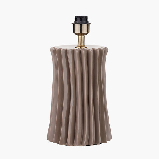 Devony Taupe Pleated Ceramic Table Lamp Base with Lino 35cm White Self Lined Linen Cylinder Lampshade