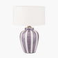 Priscilla Lilac Stripped Ceramic Table Lamp Base with Henry 30cm White Handloom Cylinder Lampshade