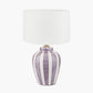 Priscilla Lilac Stripped Ceramic Table Lamp Base with Lino 30cm White Self Lined Linen Cylinder Lampshade