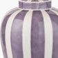 Priscilla Lilac Stripped Ceramic Table Lamp Base with Lino 30cm White Self Lined Linen Cylinder Lampshade