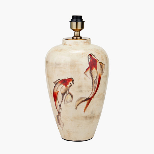 Emerayn Koi Natural Ceramic Table Lamp Base with Henry 40cm Tobacco Handloom Cylinder Lampshade