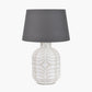 Tania Grey and White Pattern Ceramic Table Lamp Base with Lys 40cm Steel Grey Self Lined Linen Tapered Lampshade