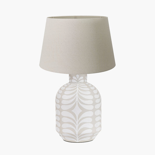 Tania Grey and White Pattern Ceramic Table Lamp Base with Coast 40cm Cream Calico Tapered Lampshade