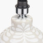 Tania Grey and White Pattern Ceramic Table Lamp Base with Lino 35cm Cream Self Lined Linen Cylinder Lampshade