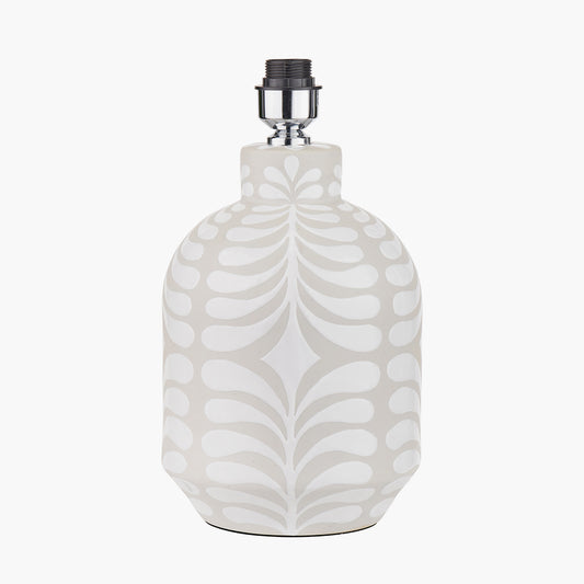 Tania Grey and White Pattern Ceramic Table Lamp Base with Lino 35cm Grey Self Lined Linen Cylinder Lampshade
