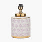 Thea Lillac and Gold Leaf Ceramic Table Lamp Base with Stellan 35cm Gold Slubbed Silk Mix Gold Lined Cylinder Lampshade