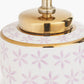 Thea Lillac and Gold Leaf Ceramic Table Lamp Base with Lino 35cm Grey Self Lined Linen Cylinder Lampshade