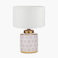 Thea Lillac and Gold Leaf Ceramic Table Lamp Base with Lino 35cm White Self Lined Linen Cylinder Lampshade