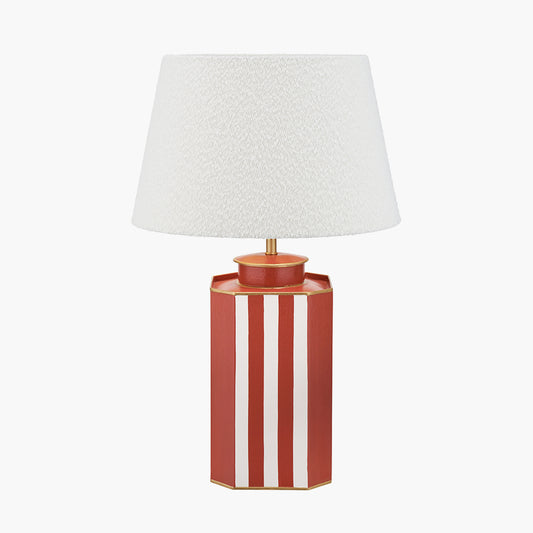 Raya Cinnamon and White Hand Painted Metal Table Lamp Base with Martigues 40cm White Boucle Tapered Lampshade