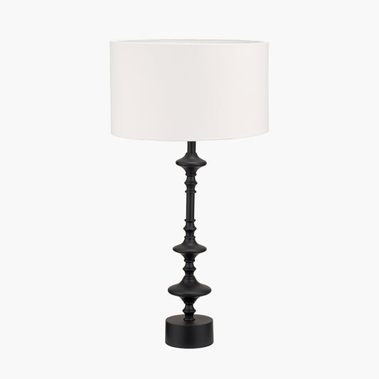 Emilio Matt Black Candlestick Table Lamp Base with Henry 35cm White Handloom Cylinder Lampshade