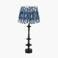 Emilio Matt Black Candlestick Table Lamp Base with Izara 35cm Ocean Blue Ikat Patterned Mushroom Pleat Tapered Lampshade