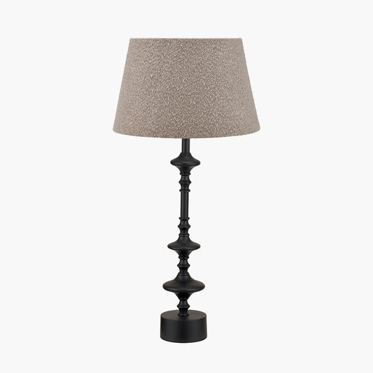Emilio Matt Black Candlestick Table Lamp Base with Martigues 40cm Taupe Boucle Tapered Lampshade
