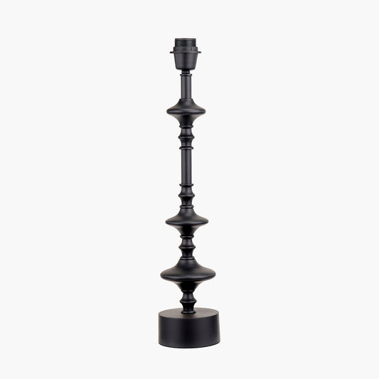 Emilio Matt Black Candlestick Table Lamp Base with Kamilah 40cm Blue Chevron Patterned Mushroom Pleat Tapered Lamp Shade
