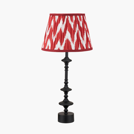 Emilio Matt Black Candlestick Table Lamp Base with Kamilah 40cm Red Chevron Patterned Mushroom Pleat Tapered Lamp Shade