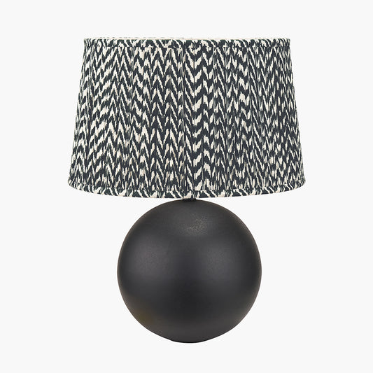 Benio Matt Black Metal Spherical Table Lamp Base with Vienna 35cm Black Chevron Mushroom Pleat Lampshade