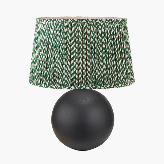 Benio Matt Black Metal Spherical Table Lamp Base with Vienna 35cm Forest Green Chevron Mushroom Pleat Lampshade