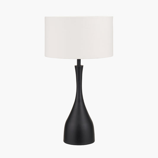 Llora Matt Black Metal Curved Table Lamp Base with Henry 35cm White Handloom Cylinder Lampshade