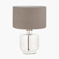 Josie Clear Glass and Antique Brass Metal Table Lamp Base with Edward 30cm Natural Linen Cylinder Lampshade