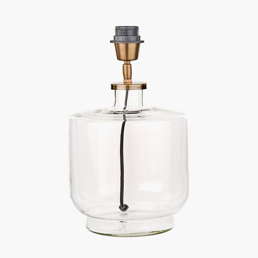 Josie Clear Glass and Antique Brass Metal Table Lamp Base with Edward 30cm Natural Linen Cylinder Lampshade