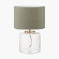 Josie Clear Glass and Antique Brass Metal Large Table Lamp Base with Edward 40cm Pistachio Green Linen Cylinder Lampshade