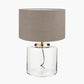 Josie Clear Glass and Antique Brass Metal Large Table Lamp Base with Edward 45cm Natural Linen Cylinder Lampshade