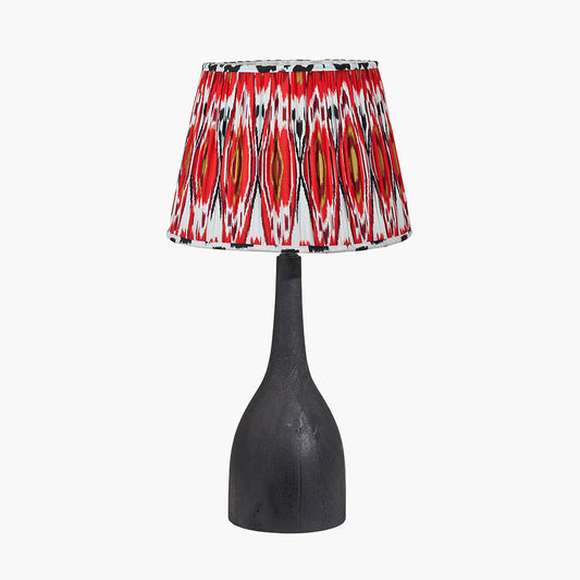 Corella Black Mango Wood Curved Table Lamp Base with Izara 40cm Red Ikat Patterned Mushroom Pleat Tapered Lampshade