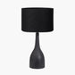 Corella Black Mango Wood Curved Table Lamp Base with Lino 40cm Black Self Lined Linen Cylinder Lampshade