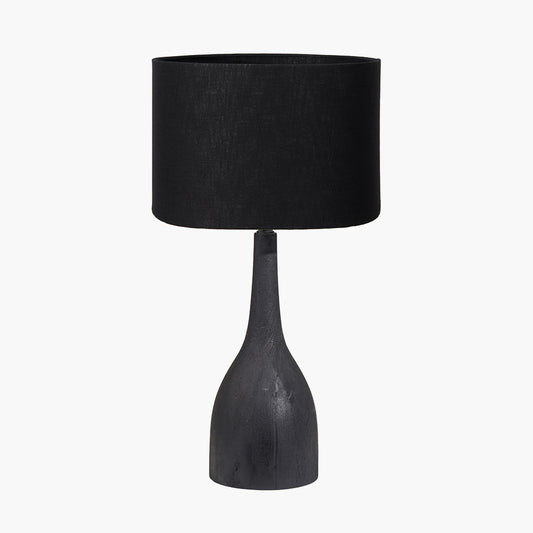 Corella Black Mango Wood Curved Table Lamp Base with Lino 40cm Black Self Lined Linen Cylinder Lampshade