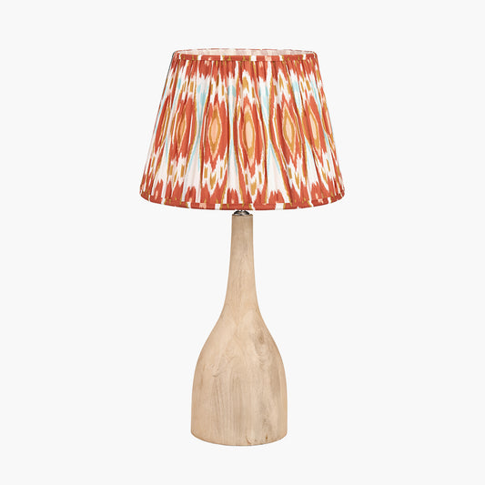 Corella Natural Mango Wood Curved Table Lamp Base with Izara 40cm Cinnamon Ikat Patterned Mushroom Pleat Tapered Lampshade