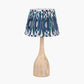 Corella Natural Mango Wood Curved Table Lamp Base with Izara 40cm Ocean Blue Ikat Patterned Mushroom Pleat Tapered Lampshade