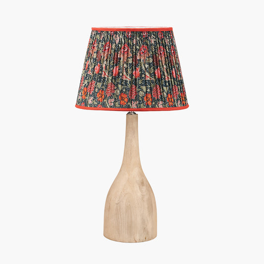 Corella Natural Mango Wood Curved Table Lamp Base with Floressa 40cm Red Floral Patterned Mushroom Pleat Tapered Lamp Shade