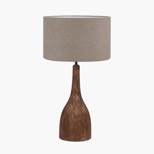 Corella Chocolate Brown Mango Wood Curved Table Lamp Base with Edward 40cm Natural Linen Cylinder Lampshade
