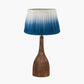 Corella Chocolate Brown Mango Wood Curved Table Lamp Base with Scallop 40cm Blue Ombre Soft Pleated Tapered Lampshade