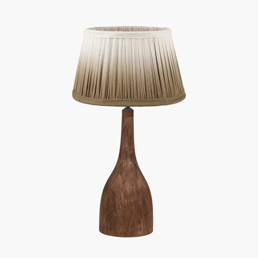 Corella Chocolate Brown Mango Wood Curved Table Lamp Base with Scallop 40cm Taupe Ombre Soft Pleated Tapered Lampshade