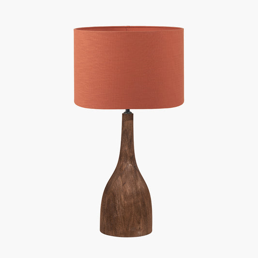 Corella Chocolate Brown Mango Wood Curved Table Lamp Base with Lino 40cm Cinnamon Self Lined Linen Cylinder Lampshade