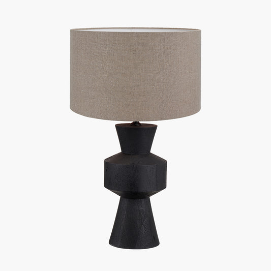 Koa Black Mango Wood Contemporary Table Lamp Base with Edward 35cm Natural Linen Cylinder Lampshade