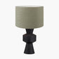 Koa Black Mango Wood Contemporary Table Lamp Base with Edward 35cm Pistachio Green Linen Cylinder Lampshade