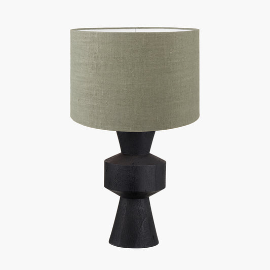 Koa Black Mango Wood Contemporary Table Lamp Base with Edward 35cm Pistachio Green Linen Cylinder Lampshade