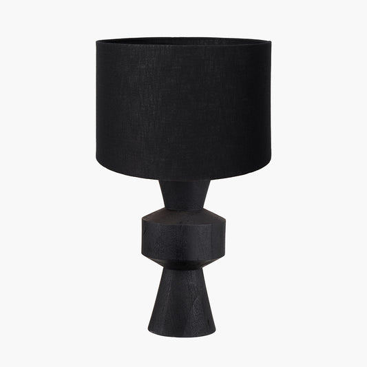 Koa Black Mango Wood Contemporary Table Lamp Base with Lino 35cm Black Self Lined Linen Cylinder Lampshade