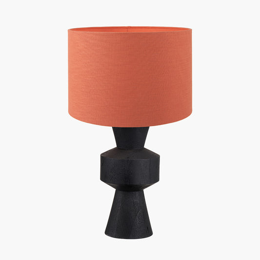 Koa Black Mango Wood Contemporary Table Lamp Base with Lino 35cm Cinnamon Self Lined Linen Cylinder Lampshade