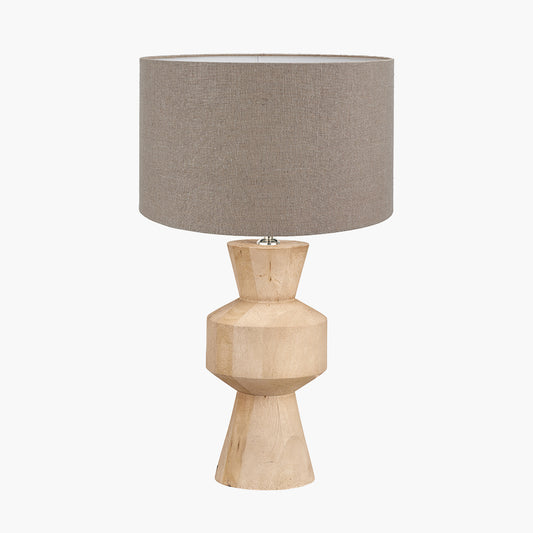 Koa Natural Mango Wood Contemporary Table Lamp Base with Edward 35cm Natural Linen Cylinder Lampshade