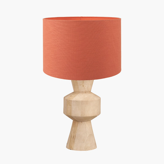Koa Natural Mango Wood Contemporary Table Lamp Base with Lino 35cm Cinnamon Self Lined Linen Cylinder Lampshade