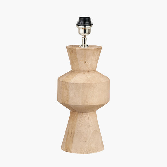 Koa Natural Mango Wood Contemporary Table Lamp Base with Lino 35cm Cinnamon Self Lined Linen Cylinder Lampshade